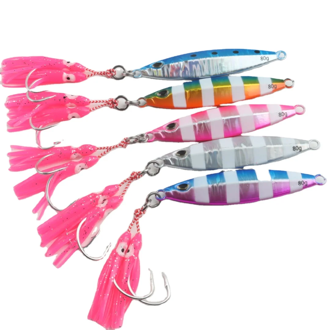 Weihai Slow Pitch Jigging Lure 80g 100g Fishing Double Hook Jig Lead Fishing Lures Head Sinking Metal Jigs Bait