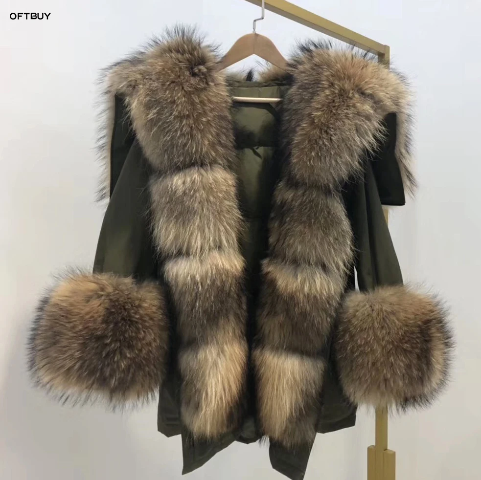 

2021 Winter Jacket Women Real Fur Coat big Natural raccoon Fur Collar long parka white duck down jacket streetwear Korea fashion
