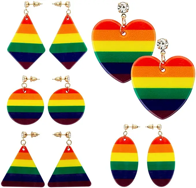 

Heart Round Earrings for Lesbian LGBT Lesbian Gay Group Activities Party Supplies Acrylic Rainbow Earrings, Picture shows