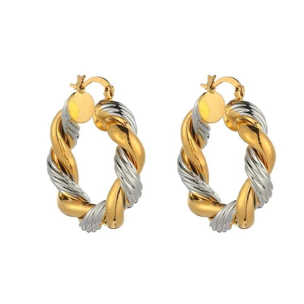 

African Two Tone Twisted Hoop Earrings Jewelry Exquisite Women Simple Earrings