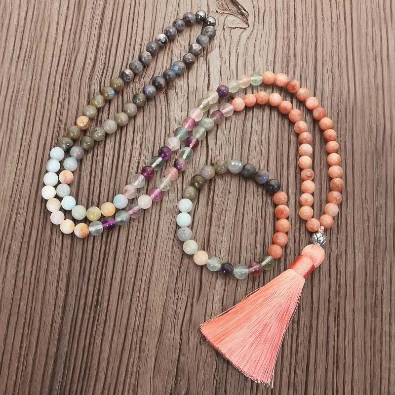 

Custom Natural Stone Beads Necklace Wholesale High Quality 108 Beads Tassel Prayer Beads Bracelet and Necklace, As the picture