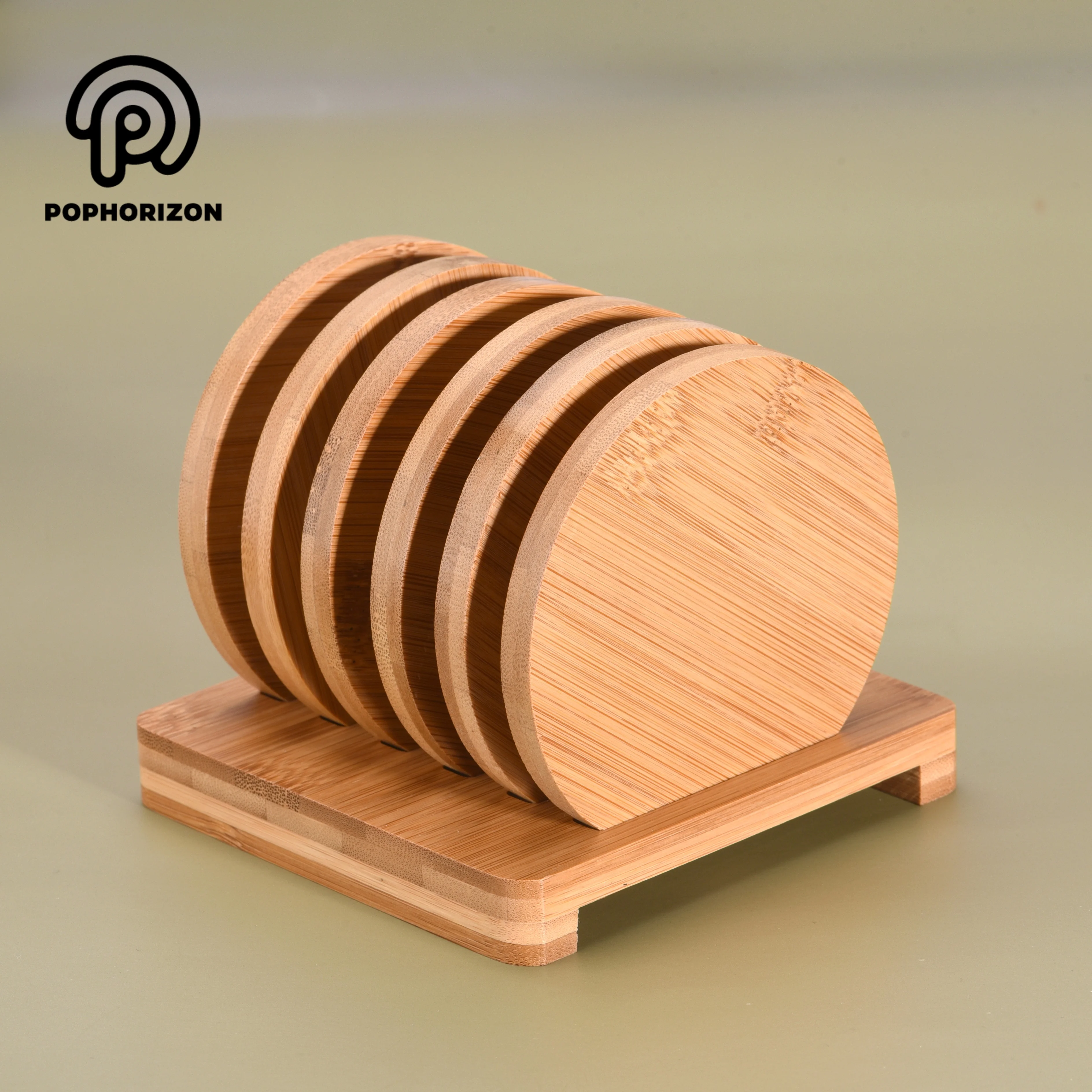 

Pophorizon Natural Bamboo Cup Coaster Set Wood Coaster, Brown