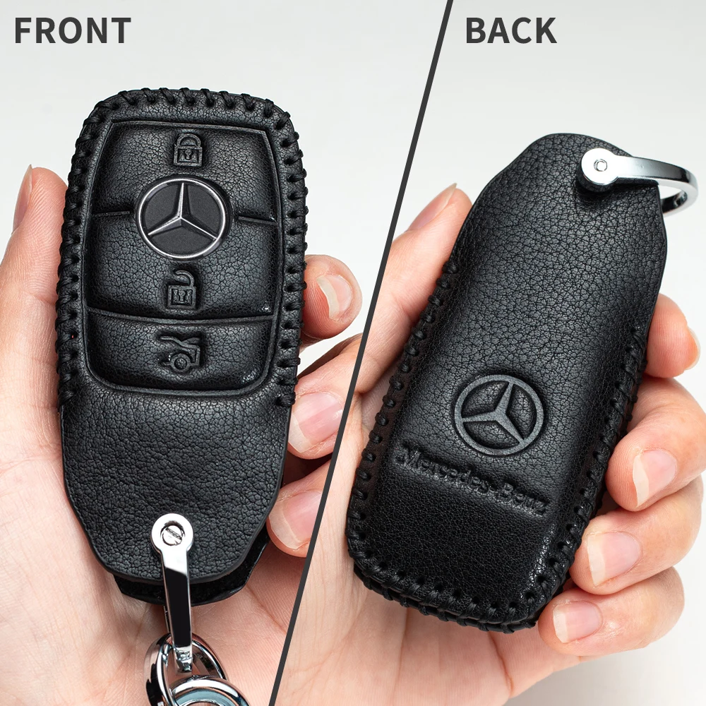 
Car Key Case - Genuine Leather Protector Keychain suit for Mercedes Benz C E S M CLS CLK G Class car Key Fob cover Smart Car 