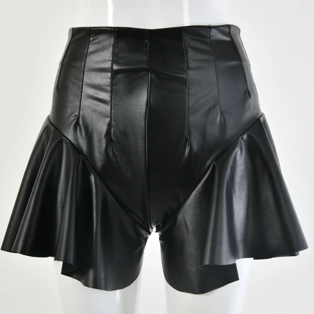 

FC13722 PU leather women skirt ruffled high waist ladies sexy short skirt, As picture shown or customized following customer design