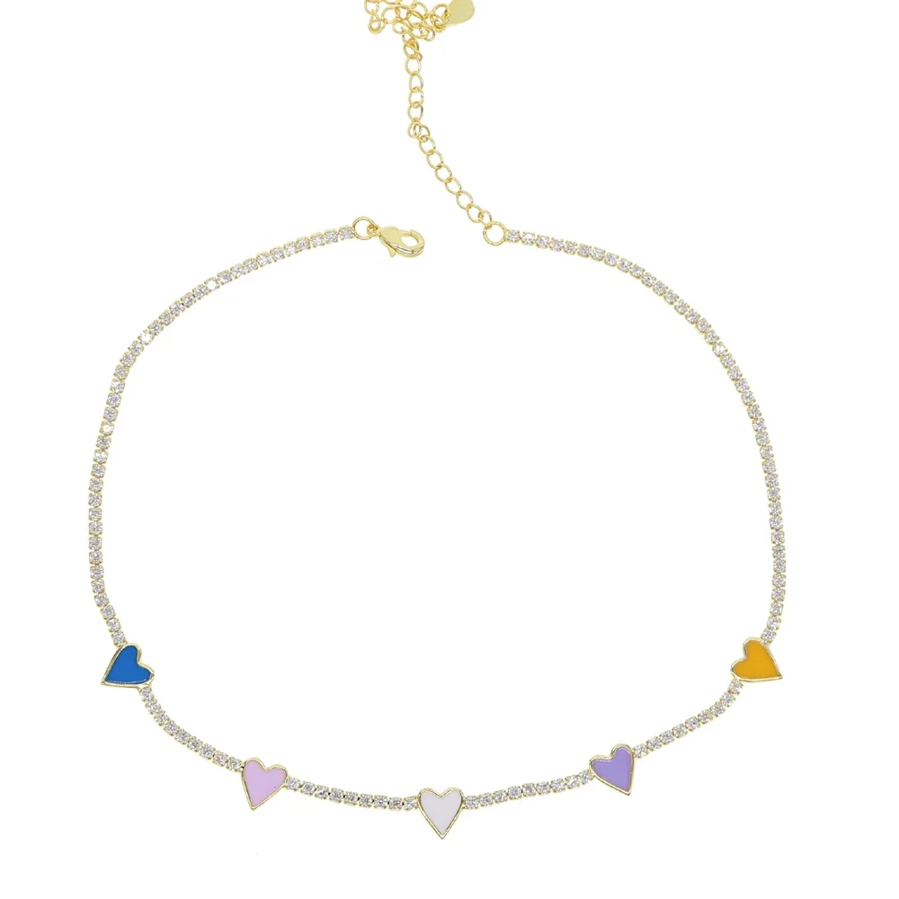 

pinky white mainden complex girl women jewelry pastel candy enamel heart charm choker necklace 32+8cm