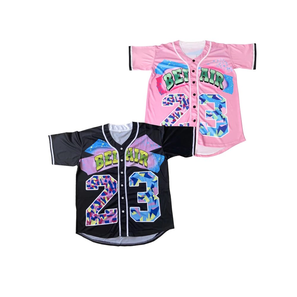 

Fashion Theme Baseball Jersey Bel Air 23 - Fresh Prince 3D Sublimaiton Print Baseball Shirt plus size, Black /pink