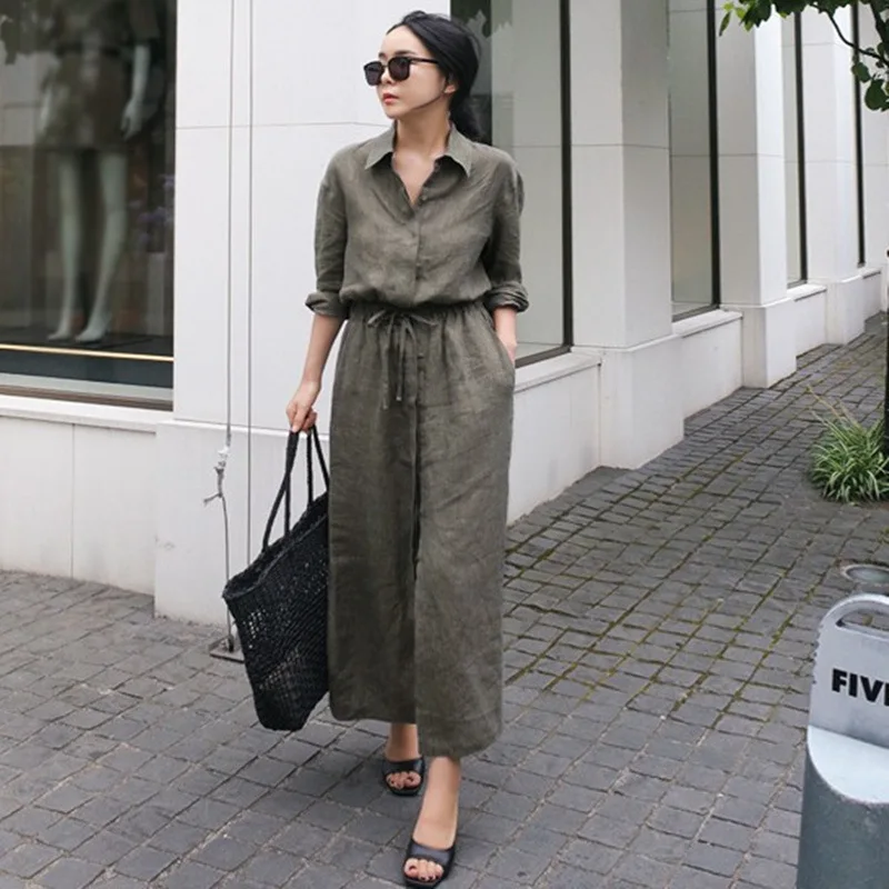 

Wholesale modern design fashion linen long sleeve cotton linen shirt dress women, As picture