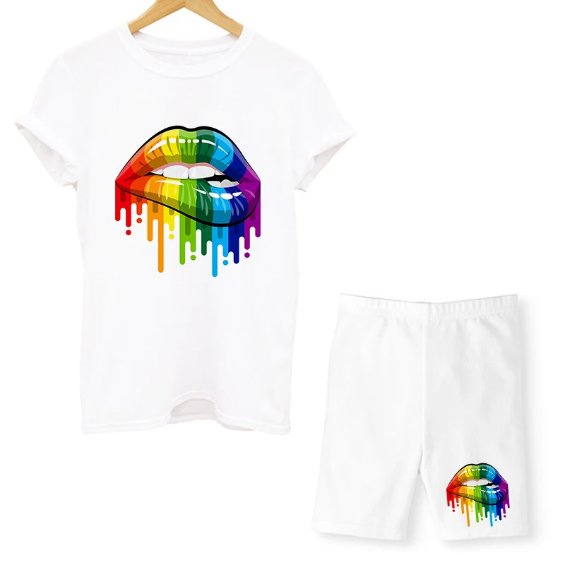 

Women Two Piece Set Lips T Shirts And Shorts Pyama Sets Summer Casual Joggers Tracksuit Shorts Sexy Outfit For Woman Clothing, Customized color