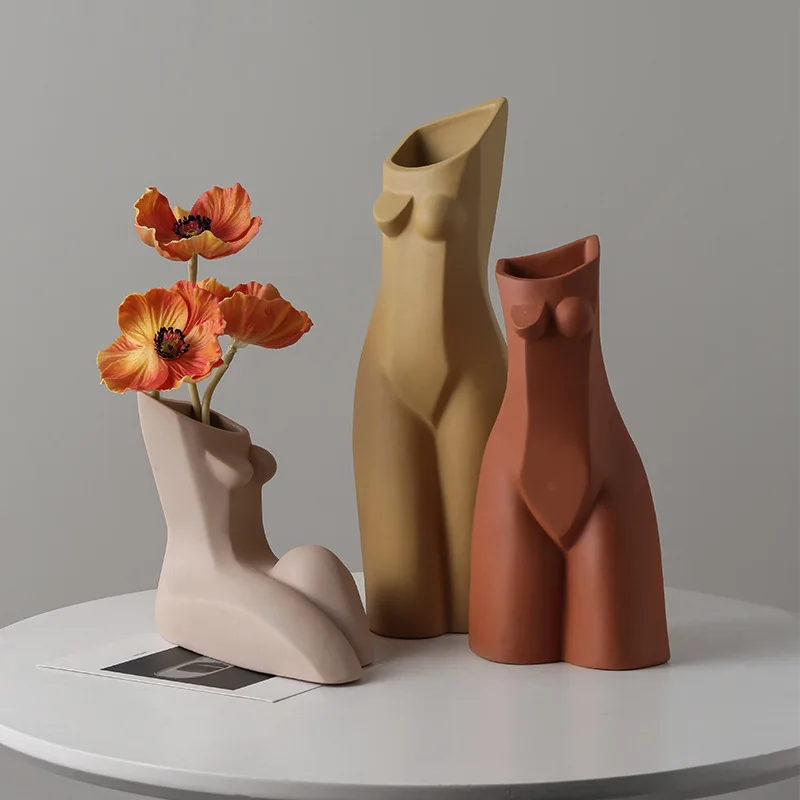 

Nordic modern ceramic flower women body vase color human body shape bust vase for home decoration