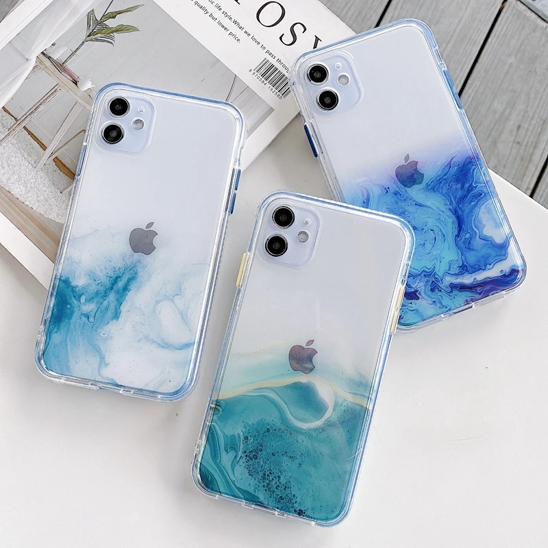 

Marble Transparent Phone Case for iPhone 12 mini Pro Max Clear TPU Cases for iPhone 12 Pro Max, Pink, red, green, ocean blue, cloud blue, purple