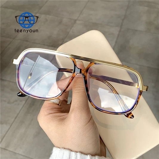 

Teenyoun Eyewear Design Fashion Brand Spectacles Anti Blue Ray Uv400 Lens Glasses Men Double Bridge Square Eyeglasses