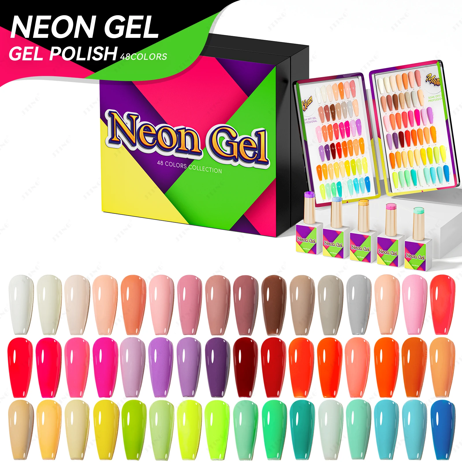 

JTING Professional 48color Summer Neon Gel Nail Polish collection High pigment Vegan Gel Polish Set box OEM private label