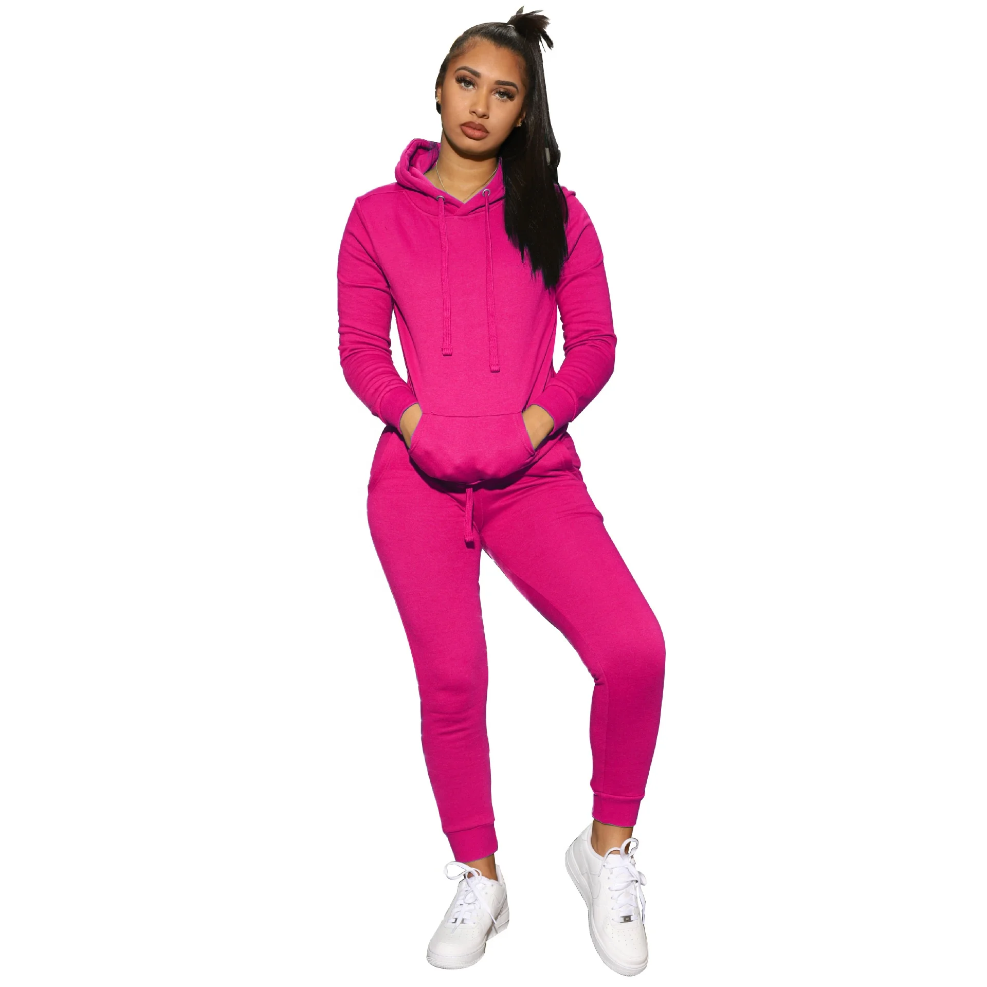 

Winter Women 2 Piece Long Sleeve Pull Over Hoodie and Pants Set clothing Sport Track Suit For Women