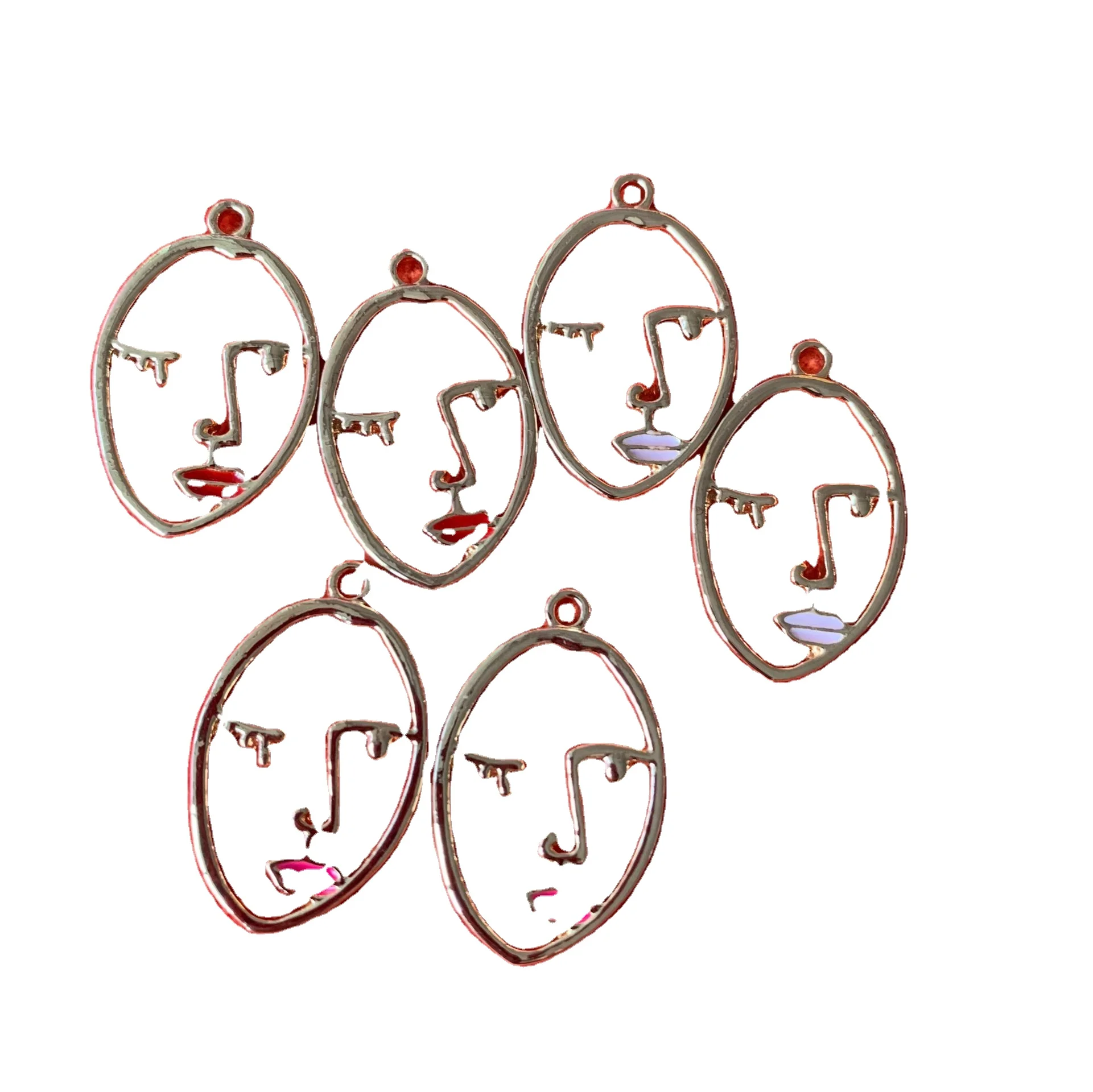 

fashion hollow lady face charms for bracelets DIY red pink lips face metal alloy charms custom face charms wholesale