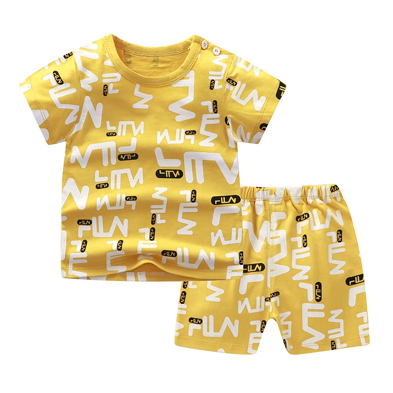 

Baby clothes sets clothing short-sleeved top + shorts 2 pieces summer children's clothing boy 100% cotton short-sleeved suit, As picture