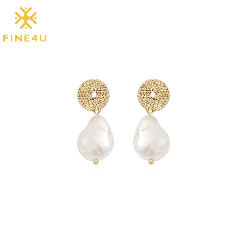 

Vintage Female Chic Jewelry 14K Gold Plated Freshwater Pearl Drop Earrings For Women