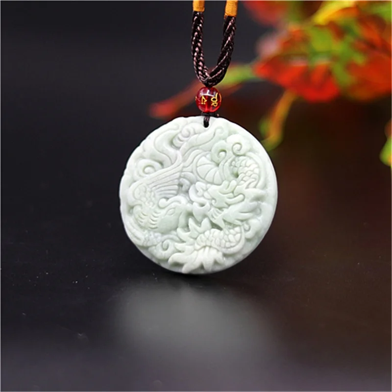 

Jade Dragon Phoenix Pendant Necklace Men Chinese Jewelry Accessories Gifts Carved Amulet Charm Natural Green Fashion