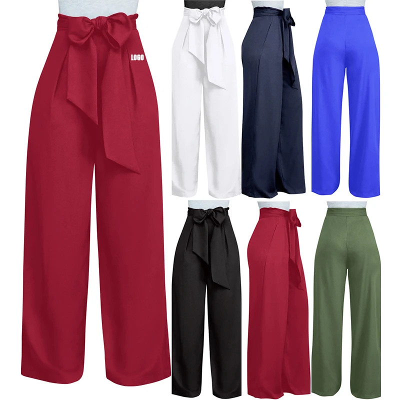 

Free Shipping New Casual High Waist Drawstring Loose Wide Leg Pants Palazzo Pants Women Pant Style Straight, Customized color
