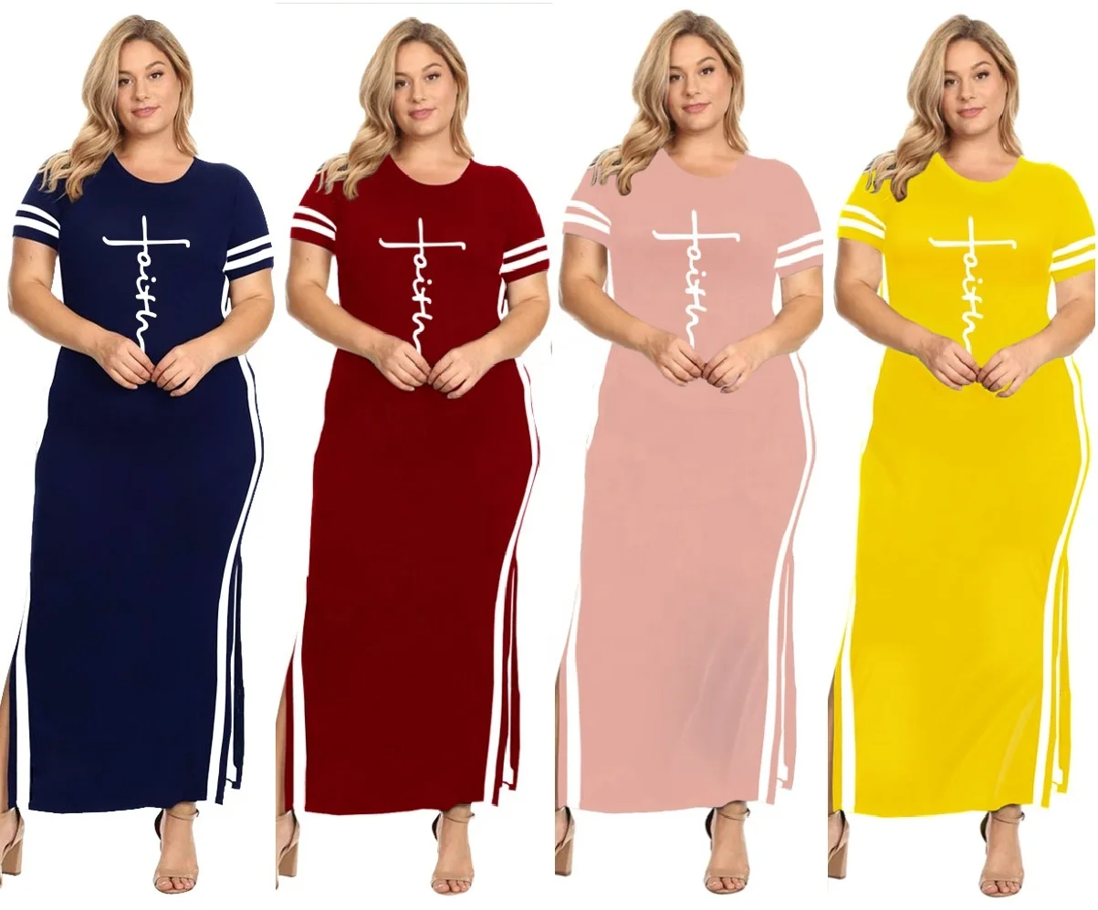 

Loose Plus Size Maxi Dress 2022 Trending Women Summer Clothing Short Sleeve Ladies Faith Dresses, Picture color