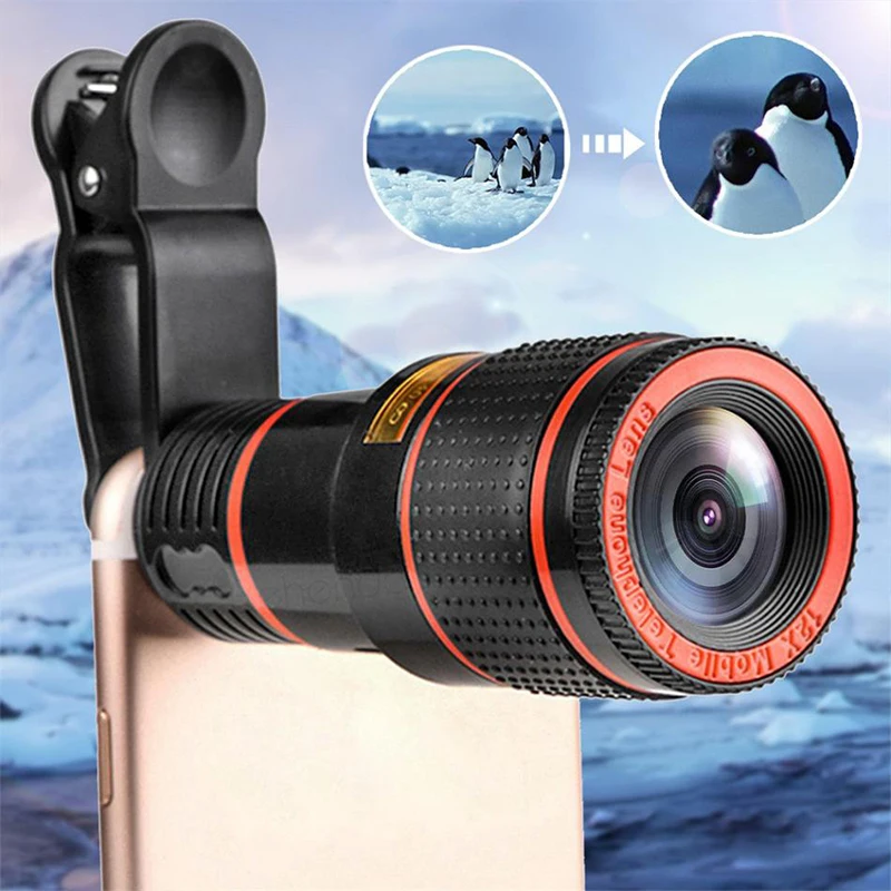 

Optical Zoom 8X Mobile Phone Telescope Lens HD Telescope Camera Lens With Clip For Iphone for Samsung Universal, Black/ white