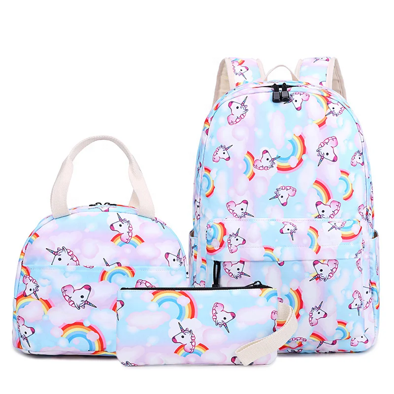 

2021 sunicorn school bags set fashion childrens backpack lunch school bags set for girls wholesale, 4 colors