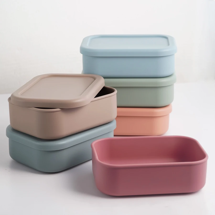 

Food Storage Container Kids Dining Leakproof Salad Durable Silicone Lunch Box Set Kids Container with 3 Compartment