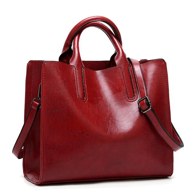 

Vintage ladies fashion shoulder bags tote oil pu leather custom design handbags for women