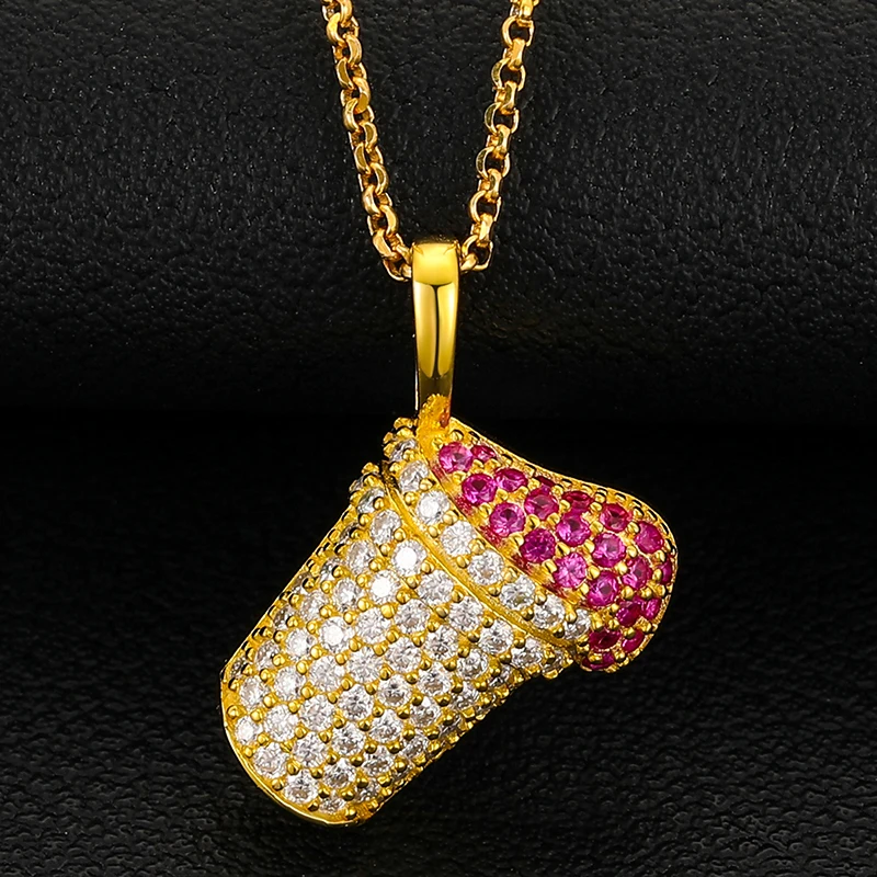 

Cute Cup Cake Pendant Hop Hop Jewelry Gold Plated 925 Sterling Silver VVS D Color Moissanite Diamond Pendant Necklace