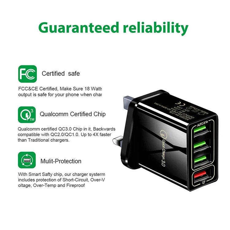 
Factory Supply QC 3.0 Fast Charging 4 Port USB Wall Charger USB Multi Charger 