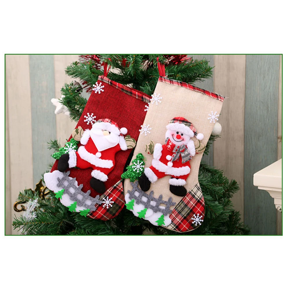

Newbility 2021 large multi-color linen santa christmas socks gift bag indoor decoration, Red