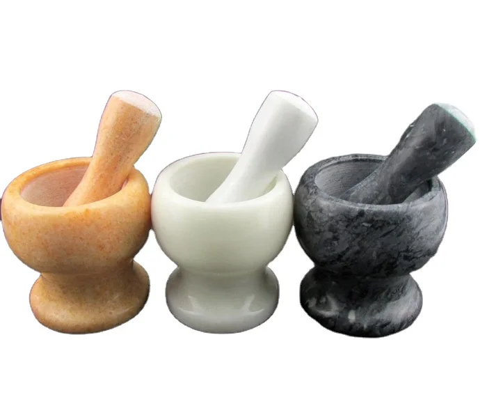 

natural marble grinder with pestle kitchen cooking tools factory direct sale marble hand mortar hand grinder, Pictures showing