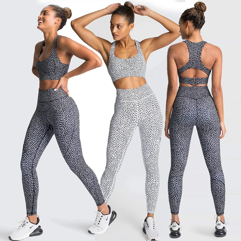 

Cheap Women Custom Logo Set Seamless Gym Activewear Leopard Print Printed No Sleeve Tank Top 2 Piece With Long Pants Yoga Set