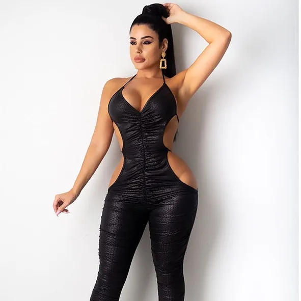 

s281a sexy nightclub outfit backless jumpsuit New snakeskin wrinkle sexy suspender jumpsuit