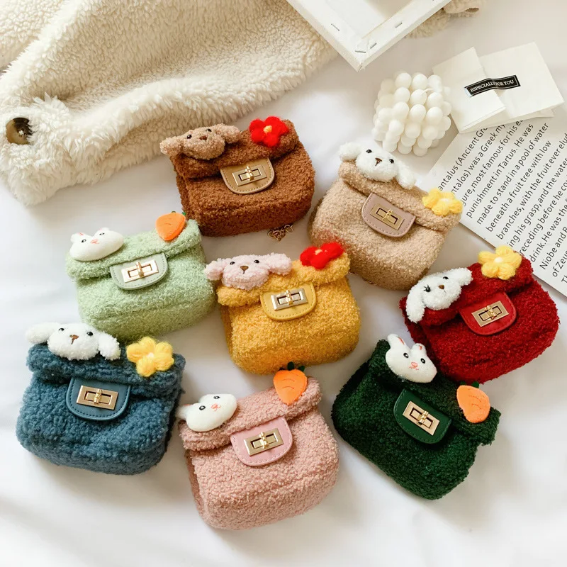 

Kids Mini Purses and Handbags 2021 Winter Faux Fur Shoulder Hand Bags Small Cute Girls Crossbody Bag
