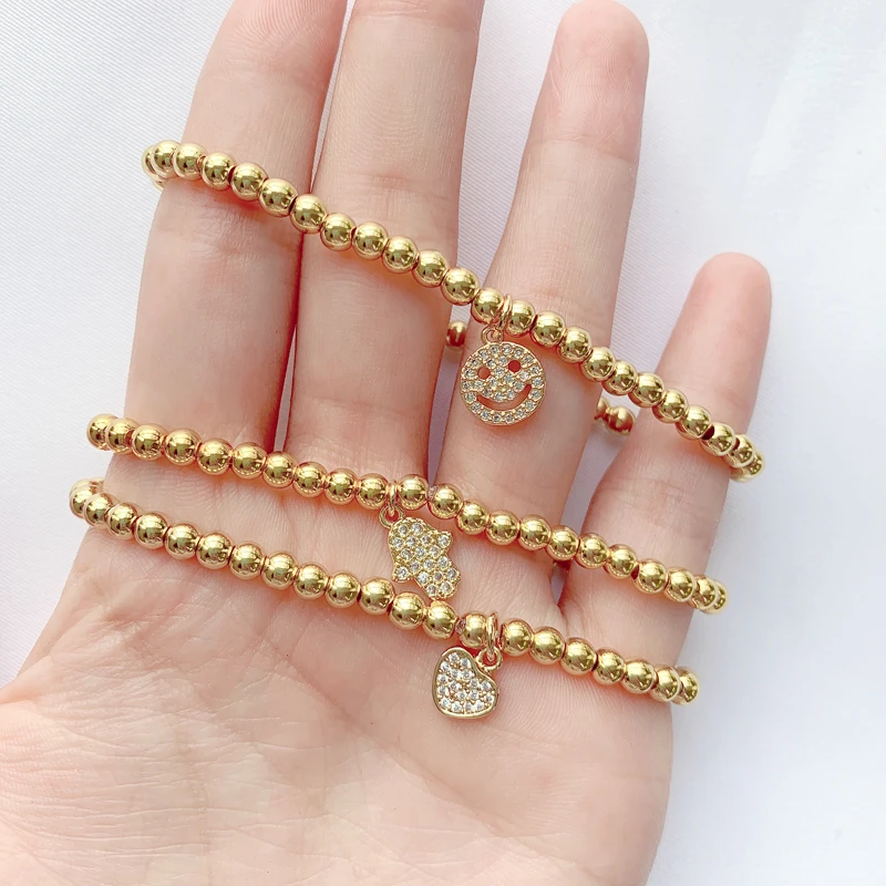 

Custom Heart Hand Smile Face Charm Bracelets Tiny Charms Bead Elastic Bracelets, Gold,silver,black,rose gold