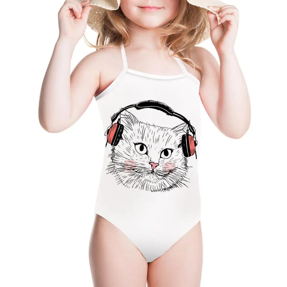 

THIKIN Cartoon Cat Print New Style Toddler Swimming Clothes Sexy Fashion Summer Swimwear Competition Low Moq Baby Girl Beachwear, Customized color