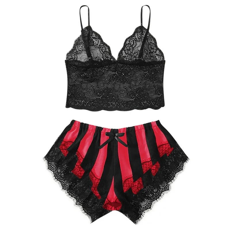 

Women Sexy Lingerie Pajamas Set V-neck Pajamas Women Sleepwear Sexy Top Shorts Pajama Set