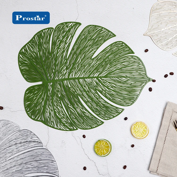 

TOP hot-sell leaf pvc placemat gold/silver/green