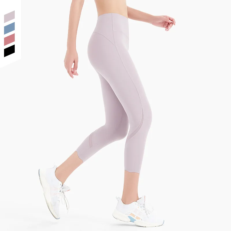 

2021 matte yoga pants women naked tight hip lift high waist running stretch fitness pants breathable eight-point pants