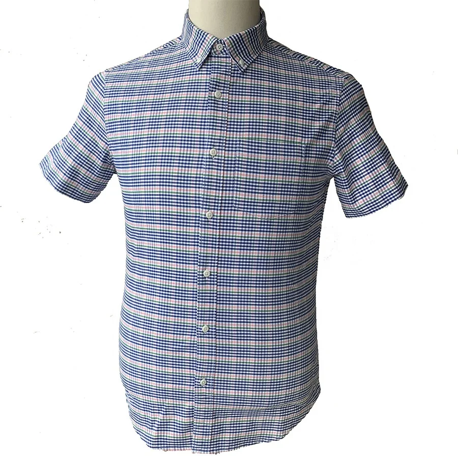 

Casual cotton spandex plaid plus size oxford slim fit button down check shirt for men, Custom color