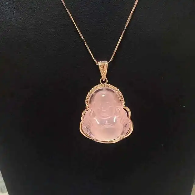 

Natural ice crystal Maitreya laughing buddha pendant rose gold inlaid crystal Maitreya Jade buddha Pendant Necklace wholesale