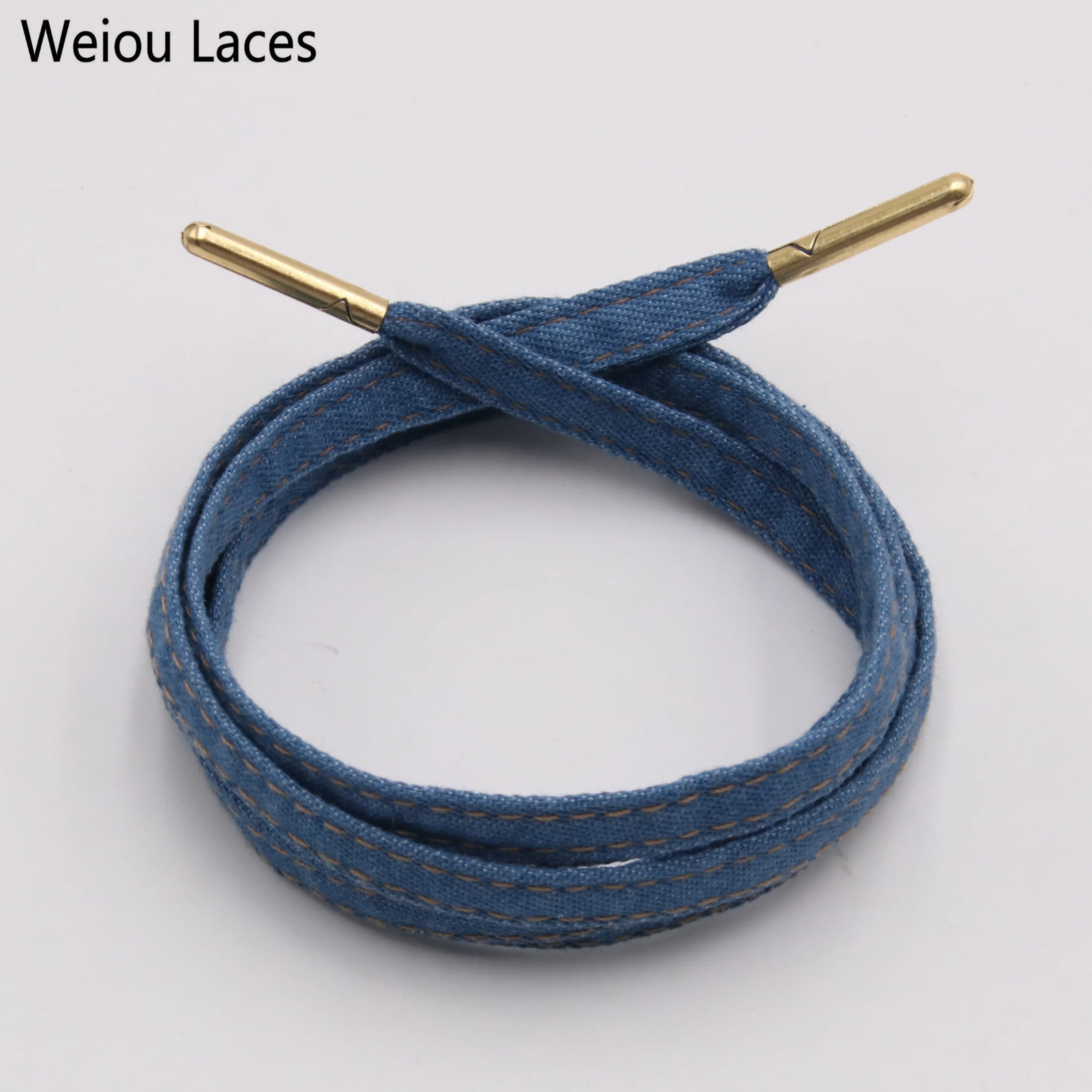 

Weiou New Fashionable Denim Shoelaces With Metal Aglets Shoes Laces For Outdoors Shoes, Black, blue support customized color