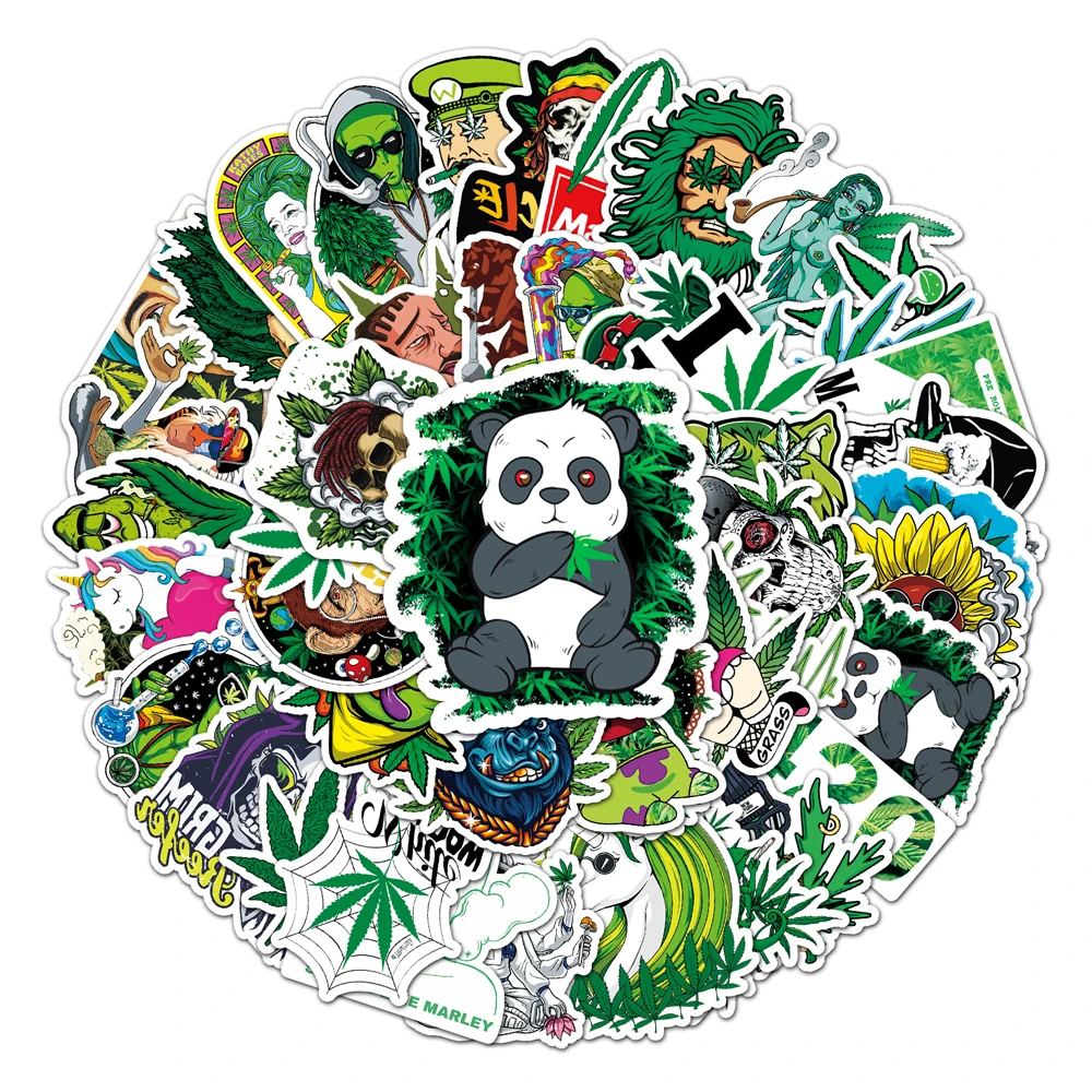 

Hot Sale 50pcs Original Funny Fashion Weed Cool Graffiti Stickers For Laptop Phone Car Vinyl Green Fashion Sticker