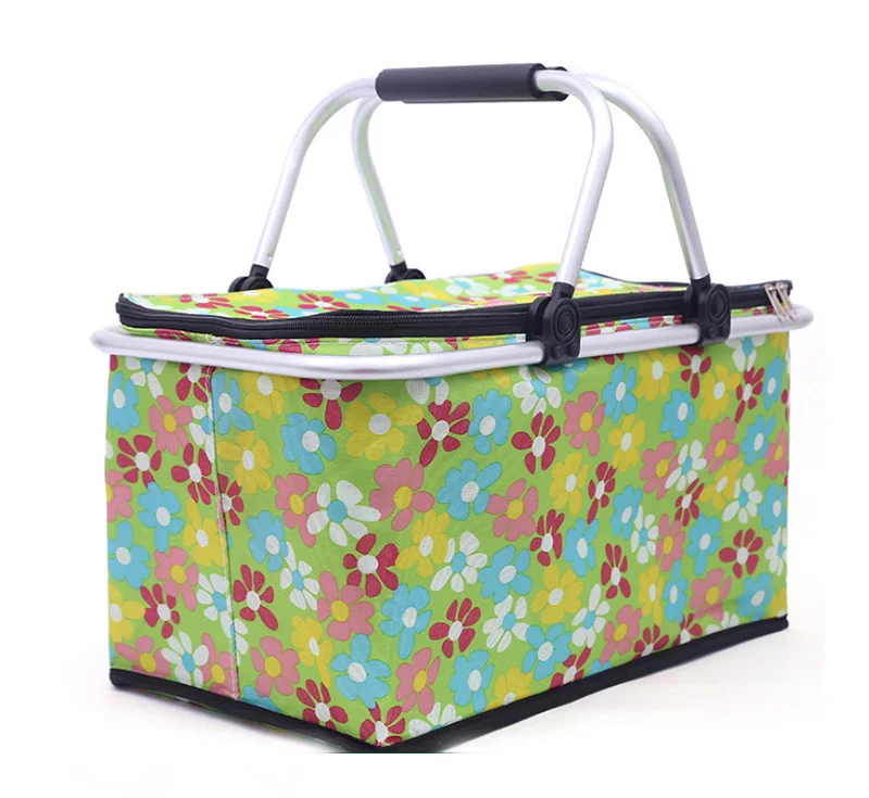 

Collapsible large picnic basket,Aluminum Handle Lightweight cooler bag,Colorful Foldable Insulated Picnic Basket