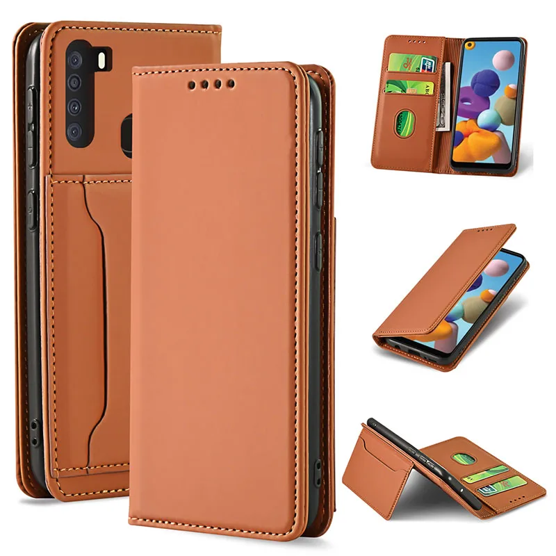 

Liquid Skin Feeling Multifunction Flip Magnetic Leather Mobile Phone Case For Samsung A21 With Credit Card Holder, Multi colors