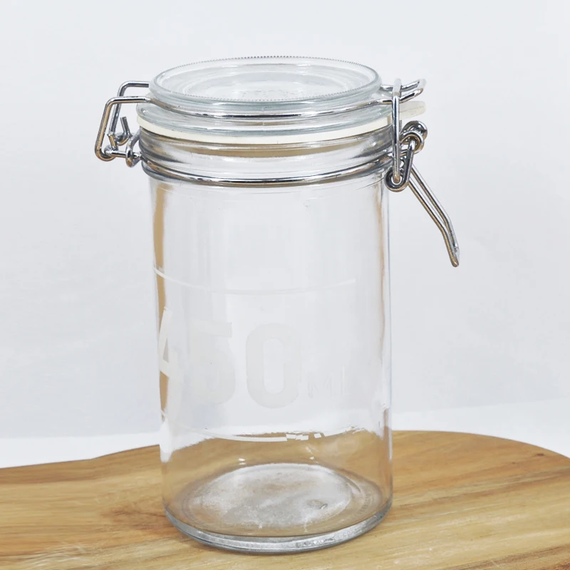 

sealed Preserving Sealed Nut Containers Clamp 250ml 450ml 1000ml Glass Storage Jar Candy Glass Jar With Airtight Glass Lid, Transparent