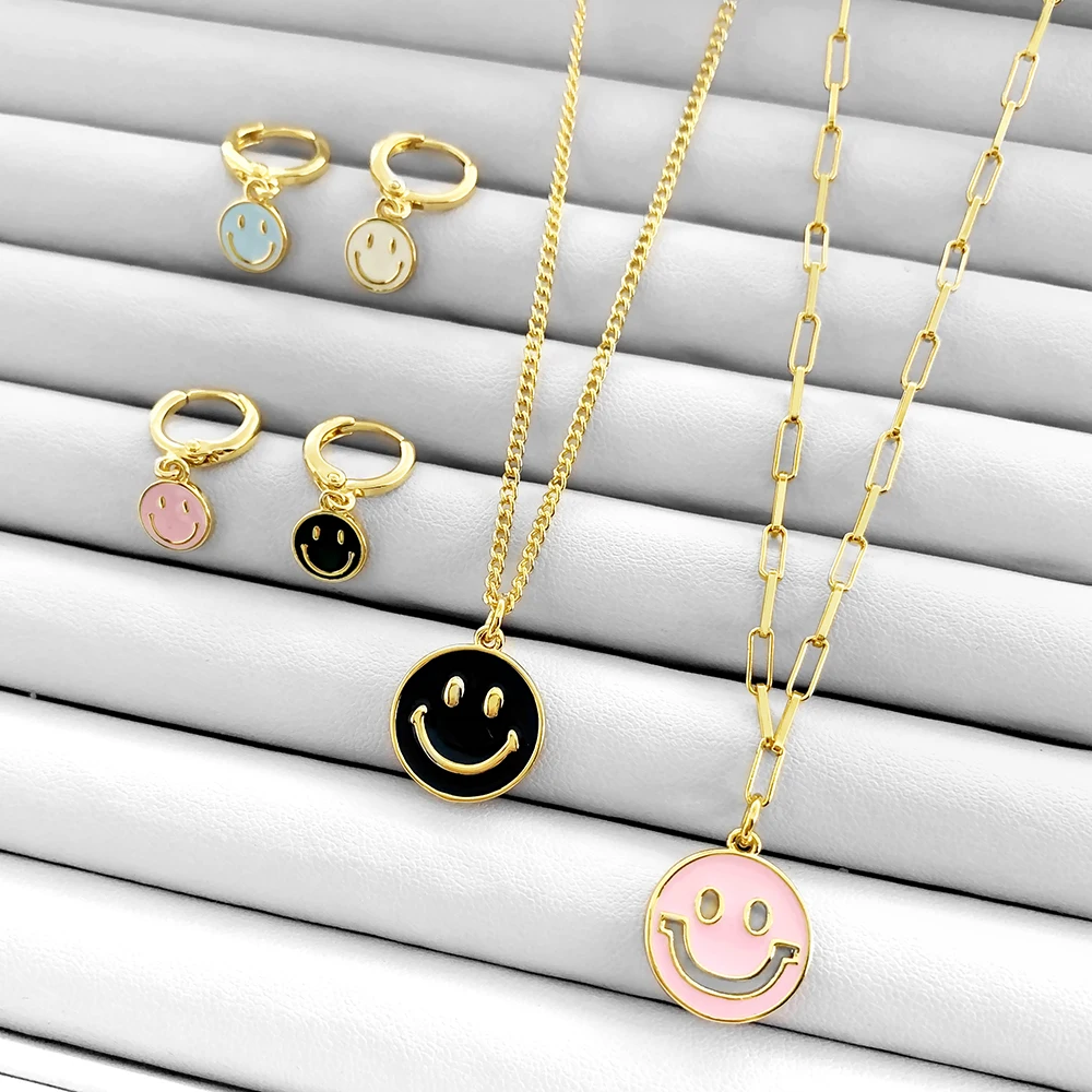 

Enamel Cute Pendant 18K Gold Plated Jewelry Smile Face Charms Necklaces