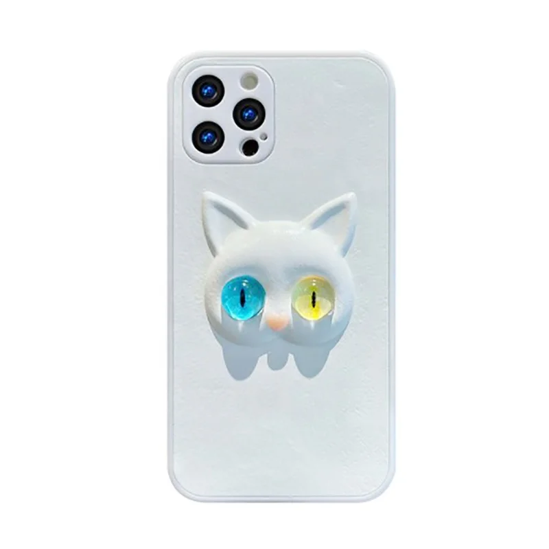 

2021 new mobile phone accessories 3d solid white cute cat silicone cover for Apple iPhone 12 pro max XR XS Max