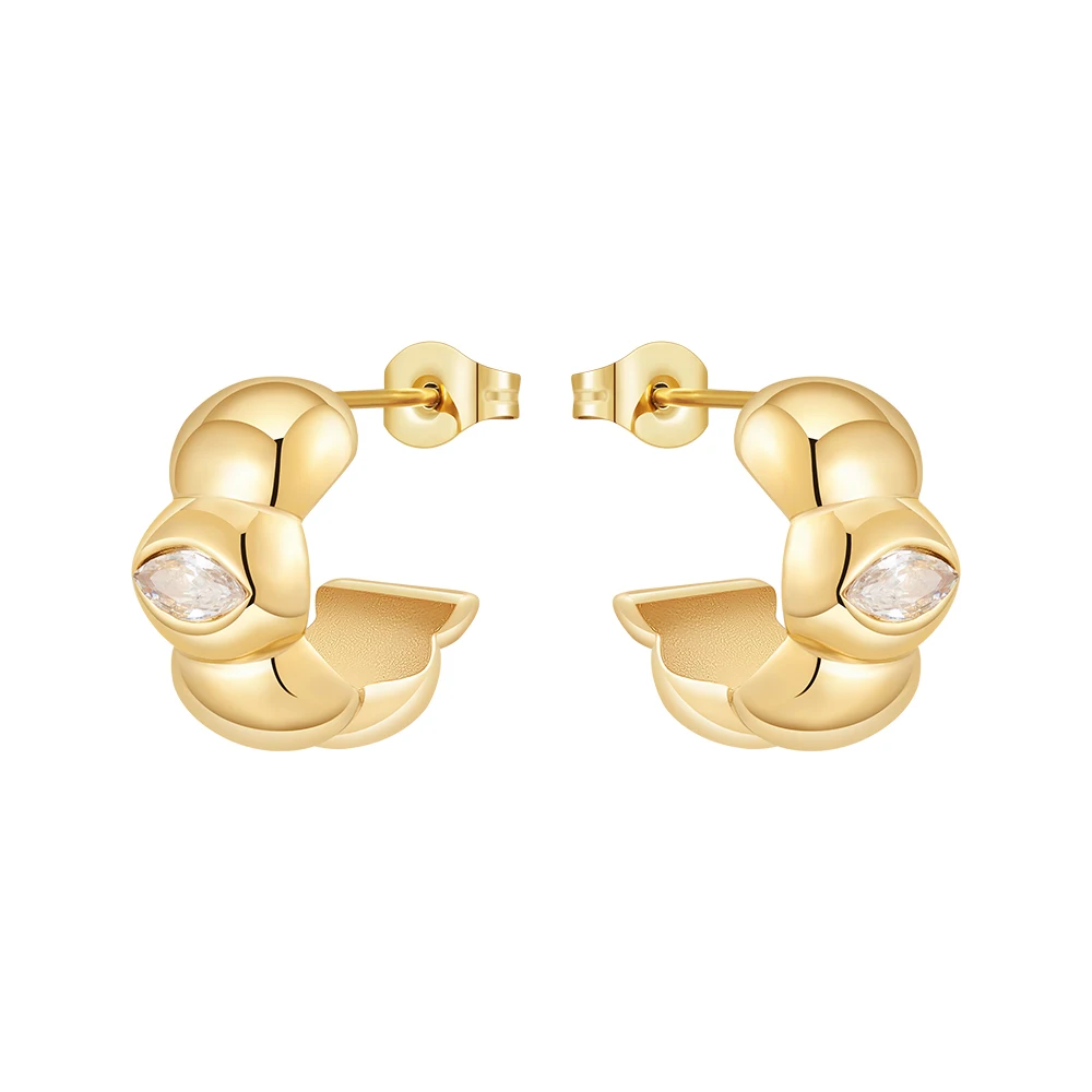

Latest 18K Gold Plated Stainless Steel Jewelry C Shape With Oval Zircon Geometric Hoop Earrings For Women Earrings E241525