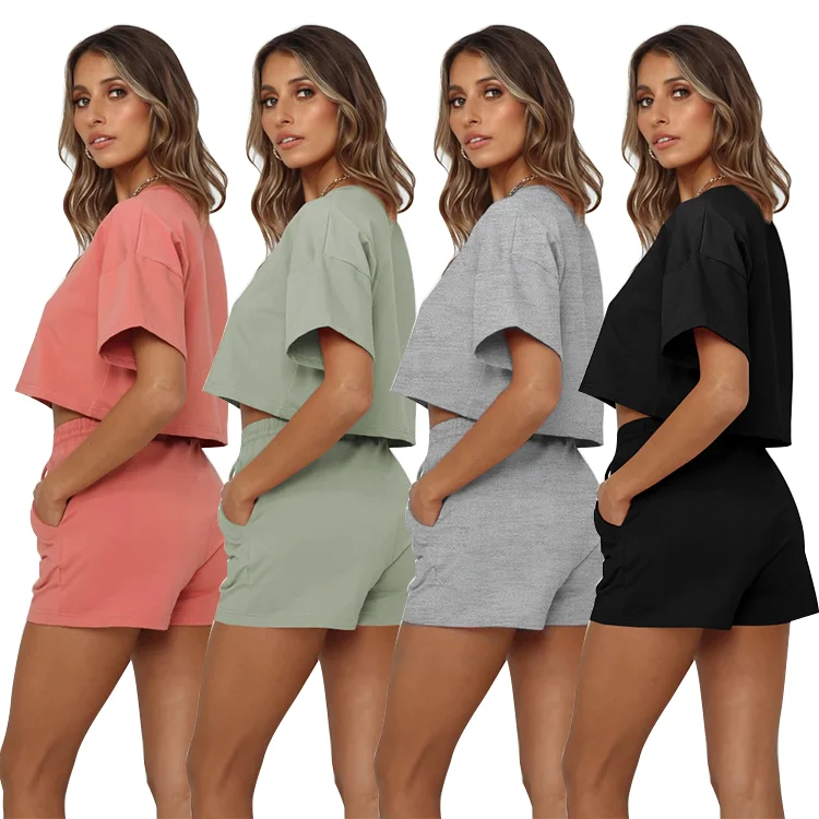 

2021 Summer Family Matching Sets Mommy And Me Custom Two Piece Short Set Outfits For Women, Light green/pink/black/gray/light blue